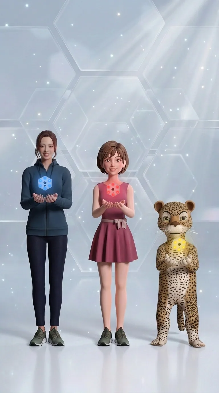 REX たち 3 体が手のひらの上で REAXION ライトを光らせている